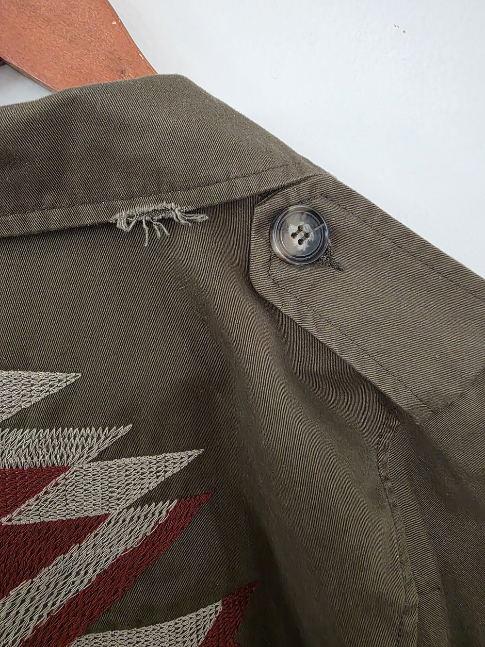 Blu Pepper Olive Utility Jacket M Southwest Aztec Embroidered Back Boho Western - Picture 14 of 15
